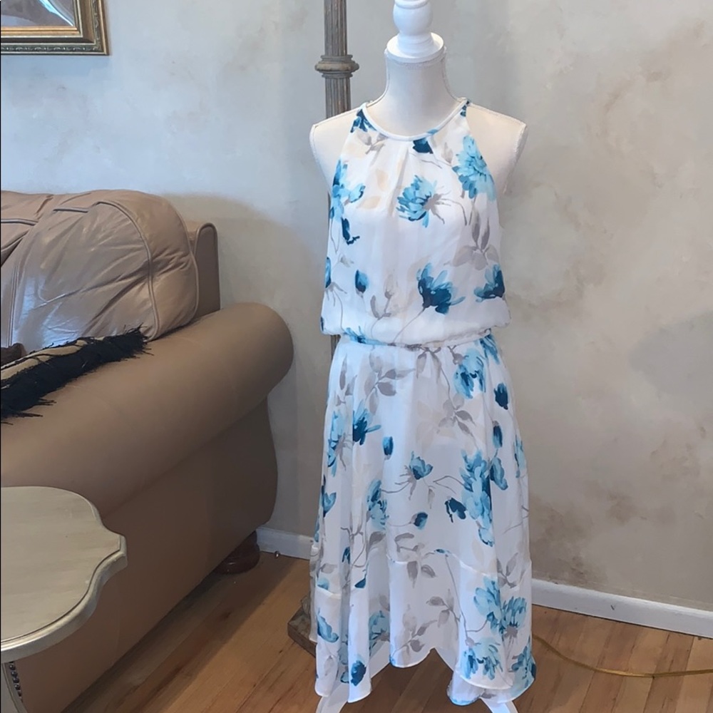 WHBM| White and Blue Floral Dress